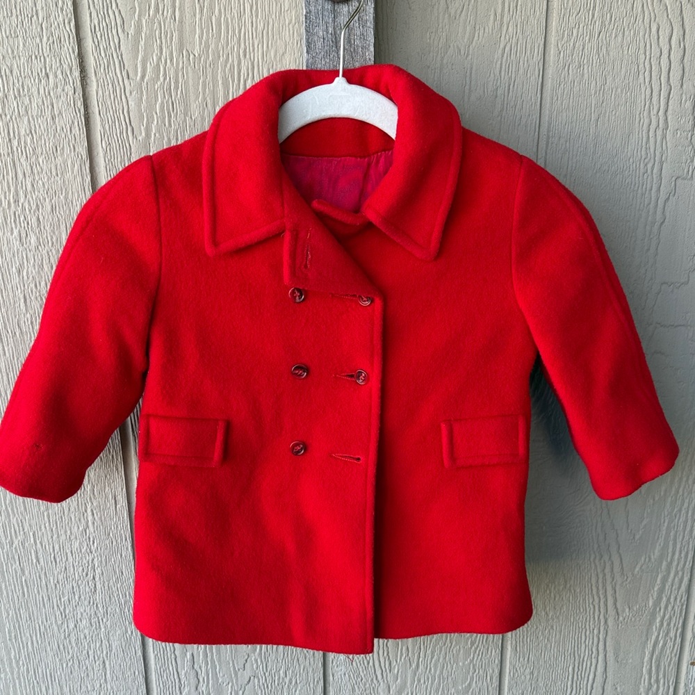 Vintage Classic Red Kids Peacoat 3 to 4 T size tag is worn out